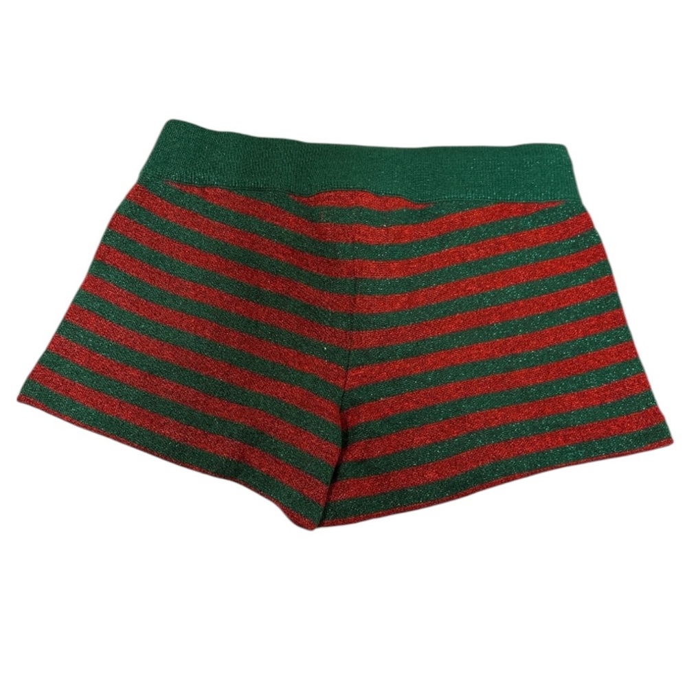 Beach Riot Anthropologie Green & Red Striped Metallic Knit Shorts Medium Holiday - Picture 3 of 8